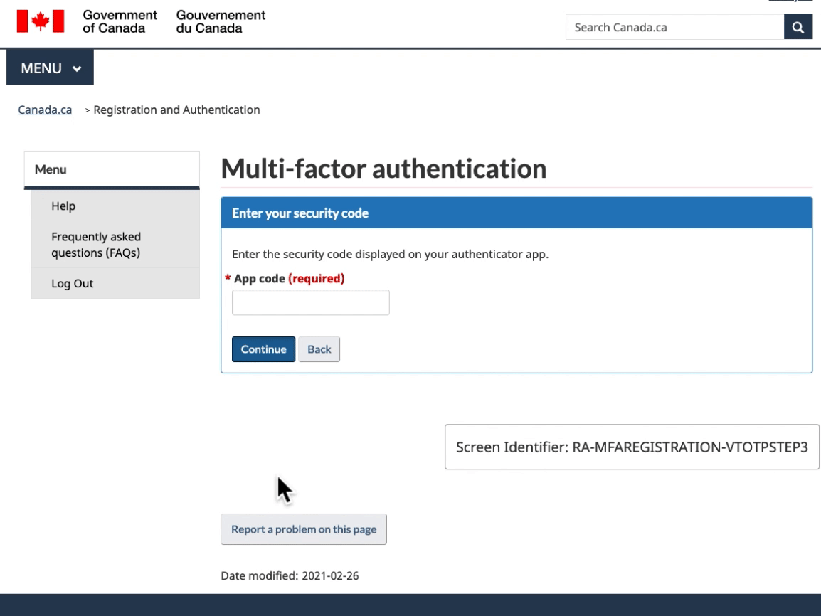 Enter the TOTP in the field labelled "App code".