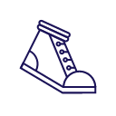 Icon of classic style sneaker poised as if mid-step, in brand blue on white background.