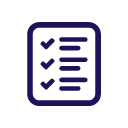 Icon of completed checklist in brand blue.