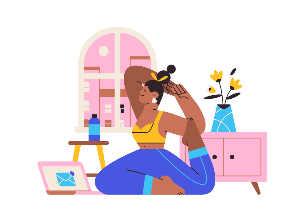 illustration of person relaxing with yoga between emails